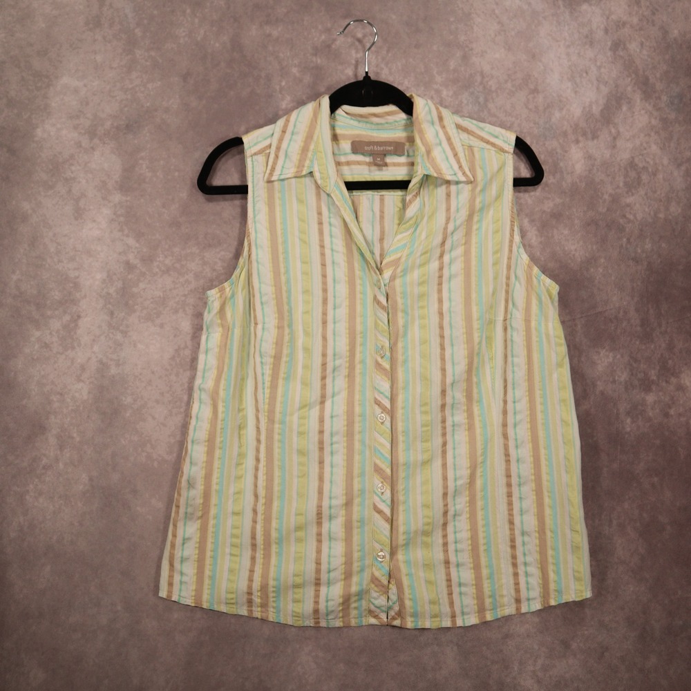 Croft & Barrow Sleeveless Striped Button Front Cotton Blouse Top M Y2K Coastal
